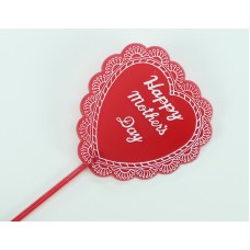 Happy Mothers Day Heart  Pick, Sign, Cake Topper - White on Red (Lot of 12) SALE ITEM